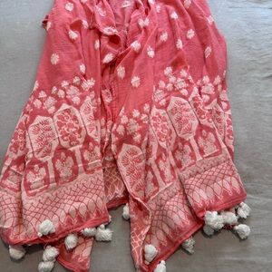 J. Crew Coral and White Textured Swim Coverup